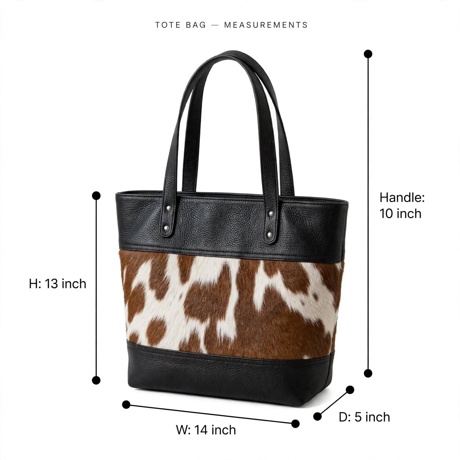 Original Cowhide Hair Leather Tote Handbag size chart