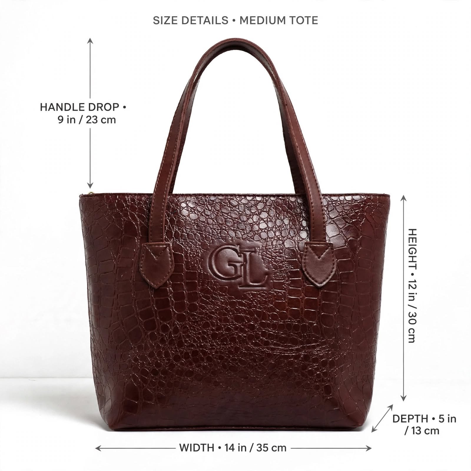 Women Crocodile Luxury Shoulder Tote Handbag size chart