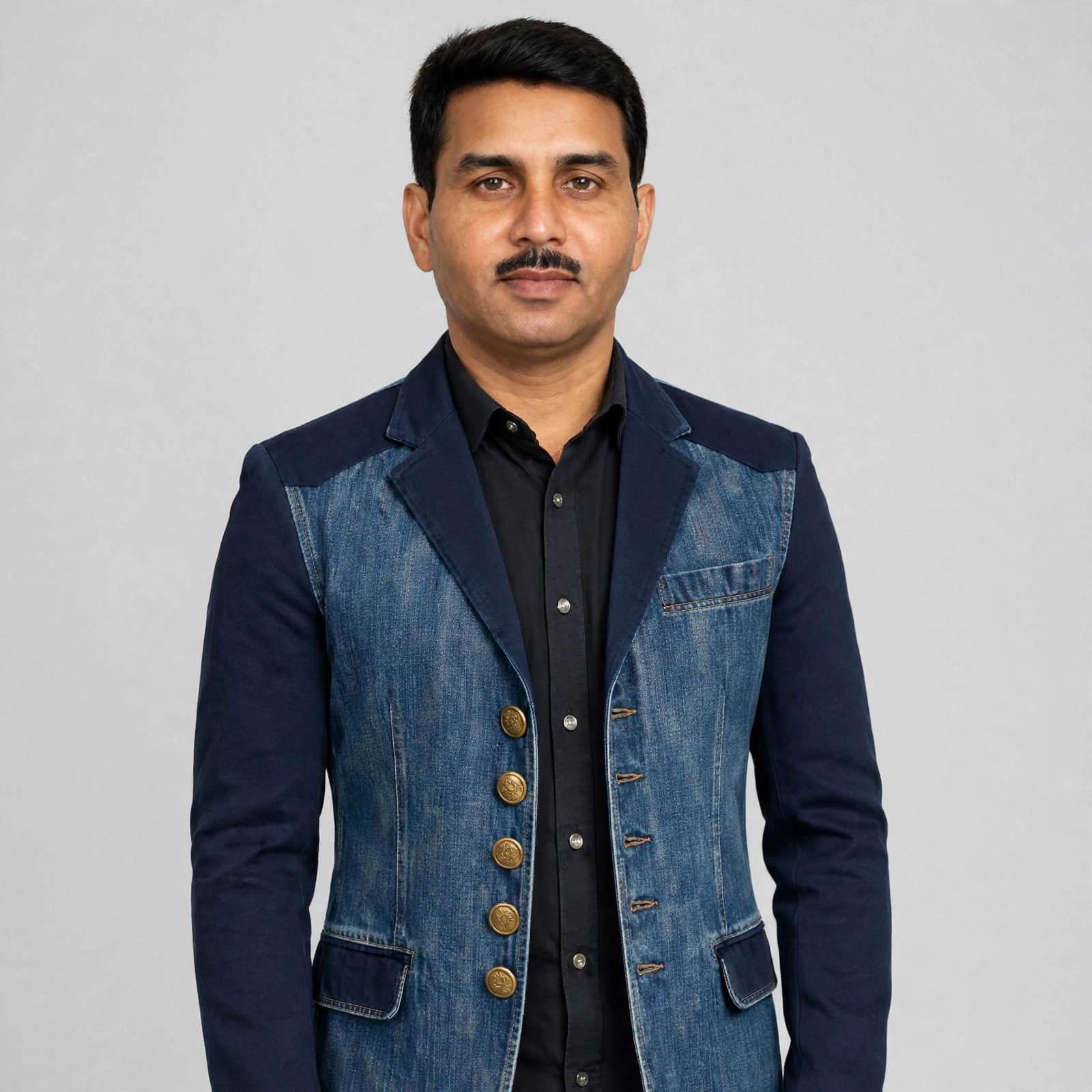 Denim & Suede Leather Sleeves Coat