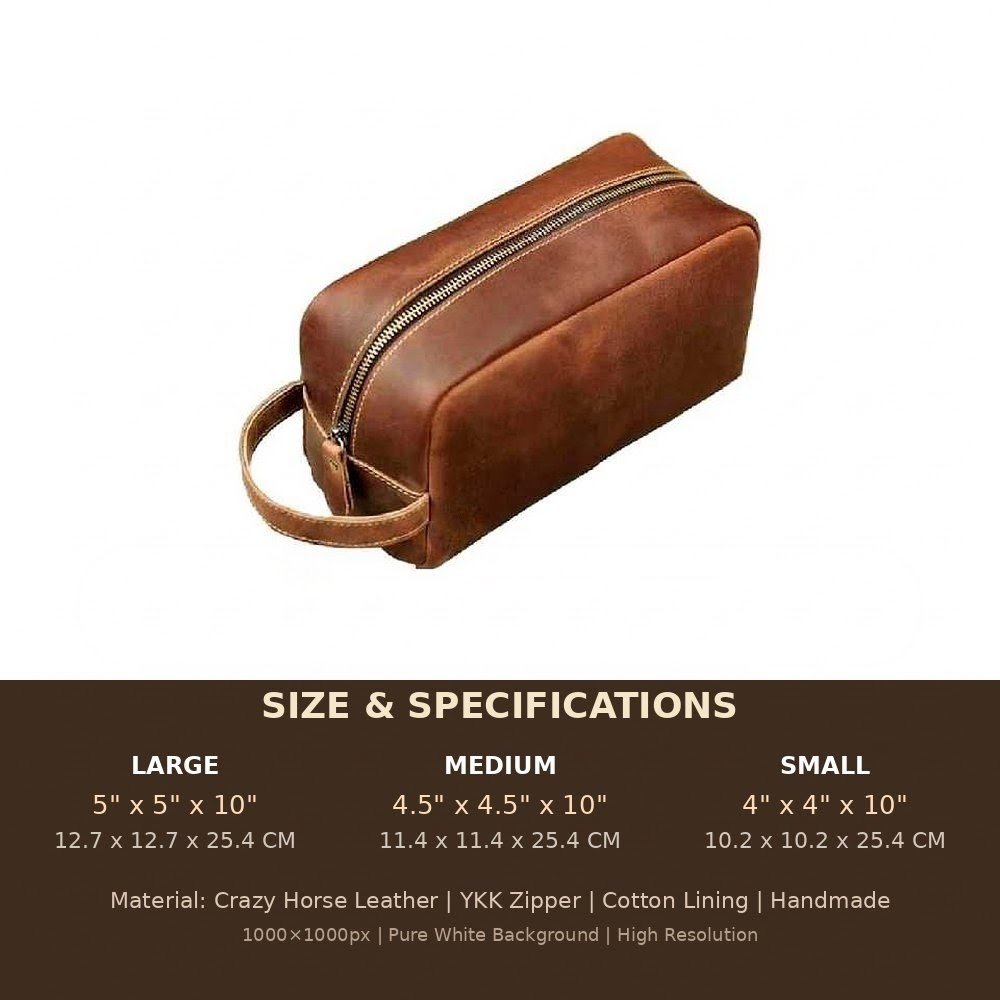 Luxury Leather Toiletry Kit size chart