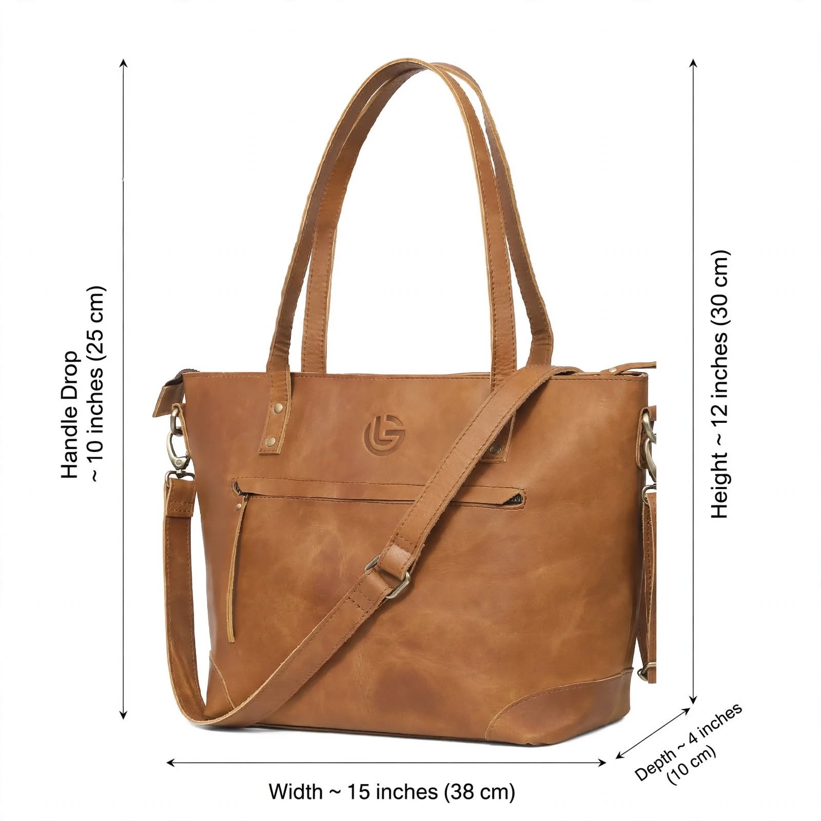 Vintage Leather Tote Bag size chart