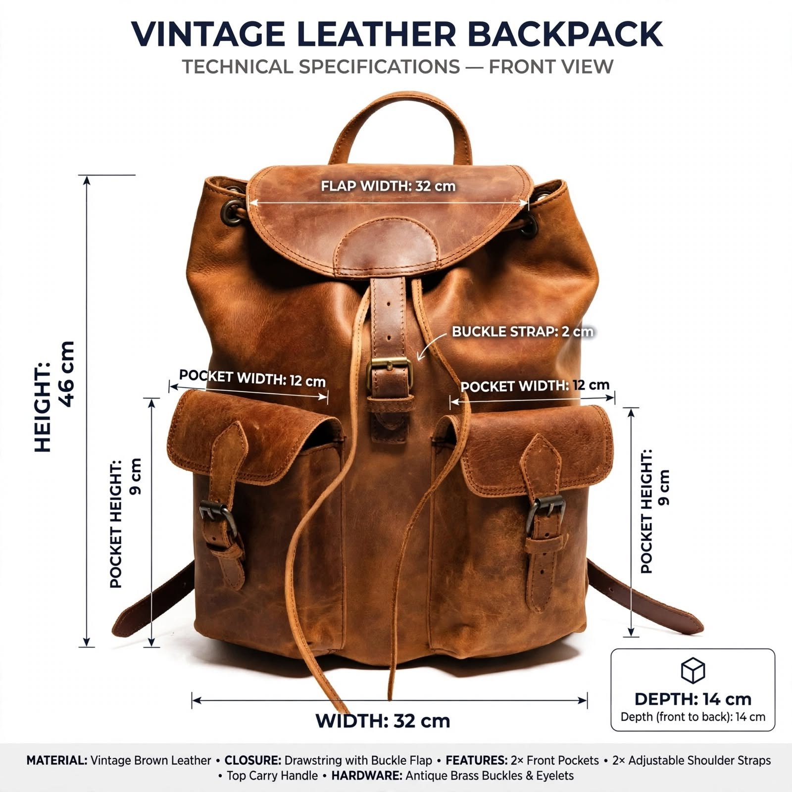 Distressed Genuine Buffalo Leather Backpack Bag