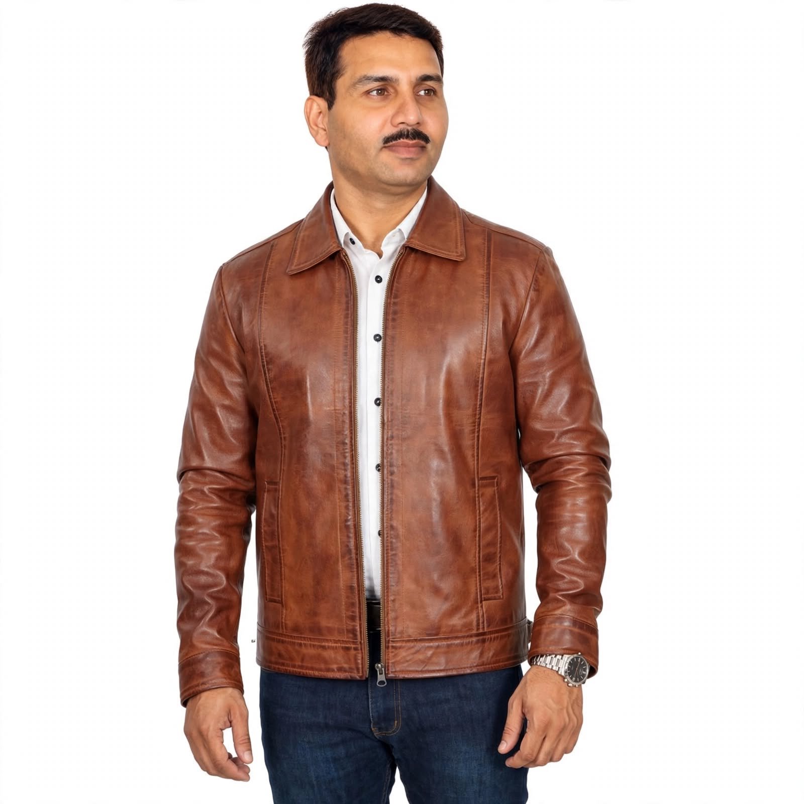 Light Brown Motorcycle Leather Jacket For Men