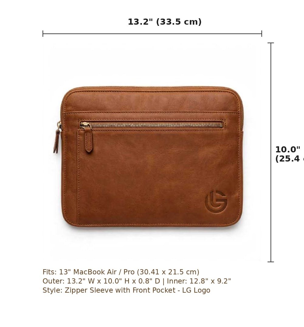 Vintage Brown Buffalo Leather Laptop Case size chart